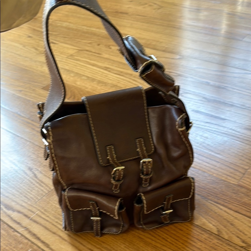 Chloe  Leather Shoulder Bag with Front Pockets